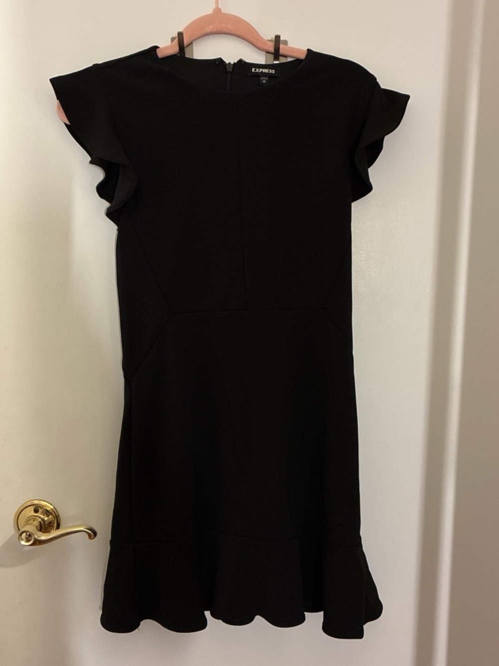 Express Black Ruffle-Sleeve Fit-and-Flare Dress